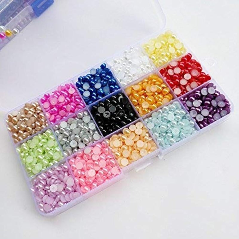 Chenkou Craft 3500pcs Assorted 15 Colors Half Flatback Imitation Pearl Bead 6mm Gem Scrapbook Craft DIY Beads + Plastic Box